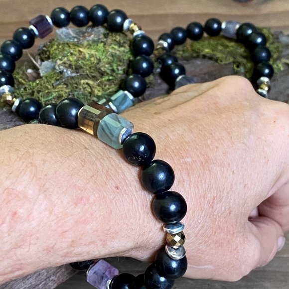 Shungite Fluorite Golden Pyrite Bracelet - Picture 5 of 9